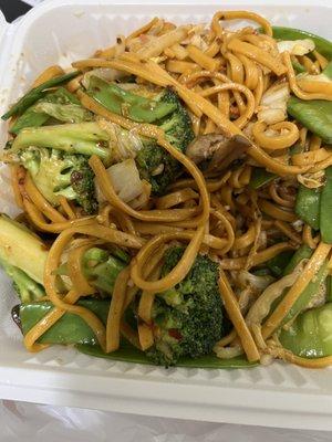 Vegetable Lo Mein with added pea pods.