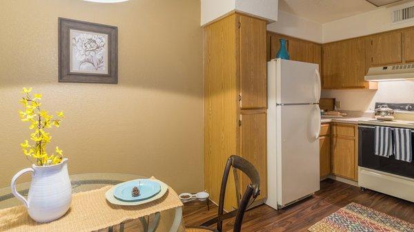 Kitchen with electric appliances.