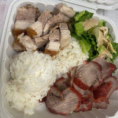 My coworker's plate. She asked for a combo. Roast pork and char siu. Looks good but she said ok.