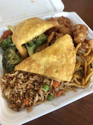 Sesame chicken, broccoli chicken, and crab Rangoon