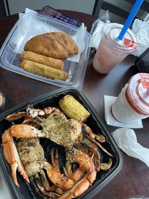 Crabs, Meat pies and Cajun egg rolls