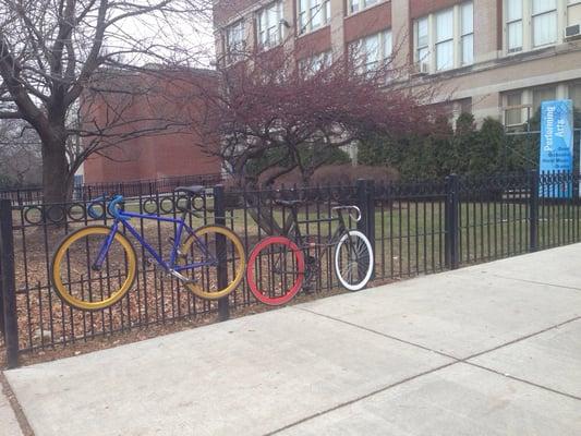 Students' bicycles parked waiting for students to return