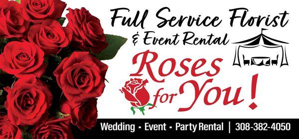 Full Service Florist and Wedding, Event & Party Rentals. Tables, Chairs, Tents & more!