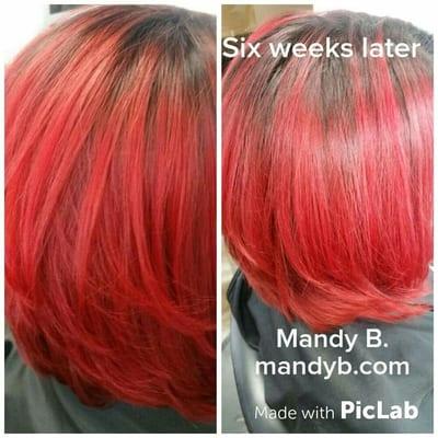 Vibrant Red....Six weeks later no touchups! (With proper home care!)