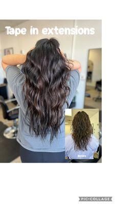 Before and after of dark brown tape in extensions