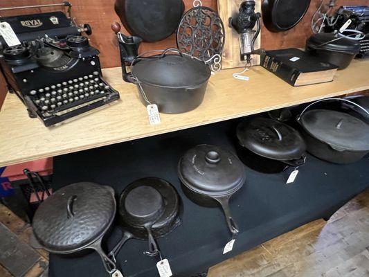 Booth#53-cast iron skillets, rivet's and old typewriter