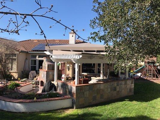 Canvas roof installed over existing pergola