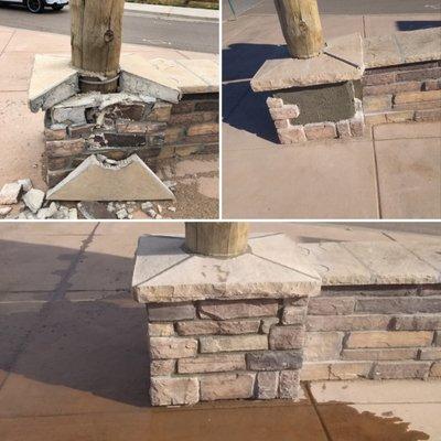 Repaired the trail head sign for the county of Arapahoe in Centennial. Replaced the broken stone and cap.