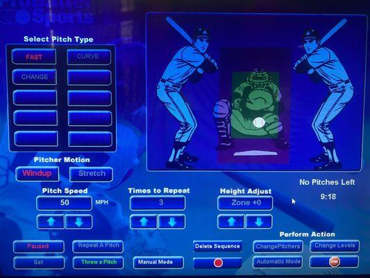 Pitching machine touch screen controls