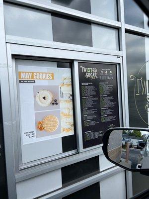 Drive thru window menu and cookies of the month (May)