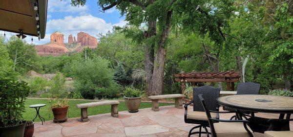 Gorgeous patio views, the hot tub is located just below the stairs to the left