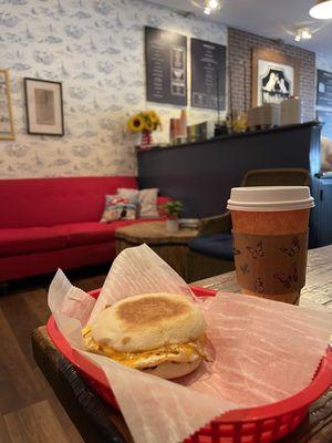 Egg n cheese fry up on english muffin