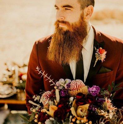 Burgundy Tuxedo with Black Pants and Black Skinny Tie