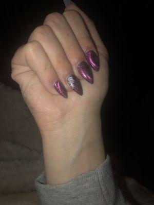 My current nails - Acrylic with cateye UV gel (number 07 I believe) Peter did these!