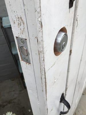 Customer wanted a dead bolt on a 2 1/2 inch thick gate. Success!