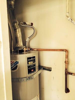 Residential 40 gal. Water heater install with code upgrade.