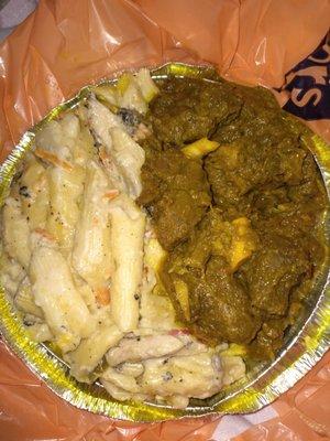 Medium size Chicken Rasta Pasta and Curry Goat