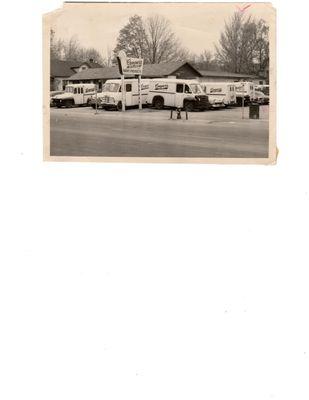 Lots of route trucks making daily deliveries to homes and businesses throughout the Pioneer Valley (photo about 1950)