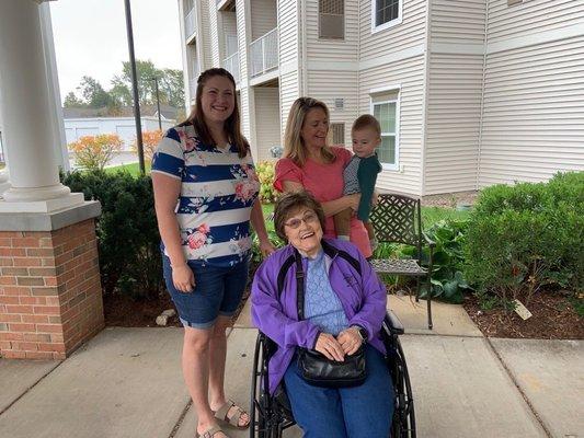 Great Grandma Graves with her daughter Sally, who is holding her first grandchild Lucas, and Granddaughter Rachel, who is Lucas' mother.