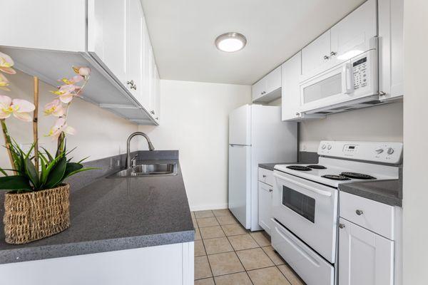 Newly renovated kitchen with granite countertops