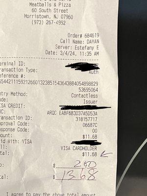 Receipt 2 meatballs