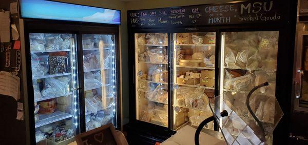 The refrigerated areas of over 140 cheeses from around the world.  So be ready to experience a "free sample" or buy your favorite.