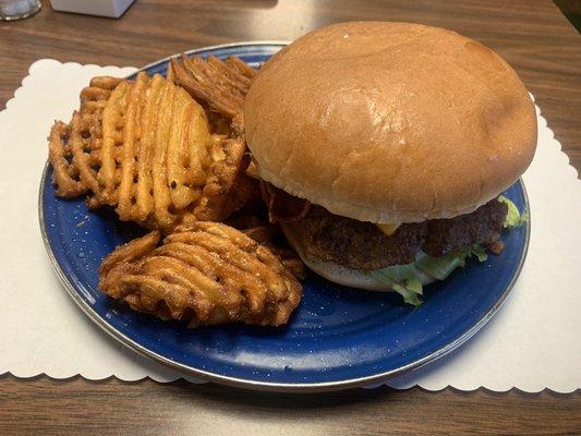 Loaded Taylor Bacon Cheeseburger with Waffle Fries