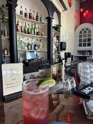 Bar area, non-alcoholic hibiscus soda