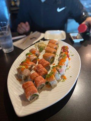 Left to right - Rockville Roll, Salmon Lover (top), Roll Spicy Girl Roll, Komodo Dragon Roll