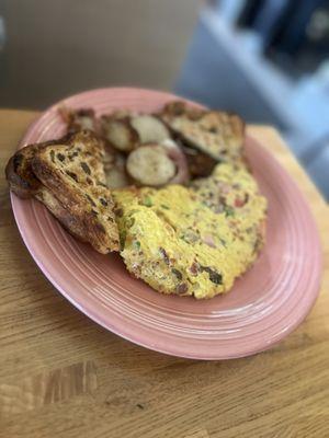 Kitchen Sink Omelet with Cinnamon Raisin Toast & Potatoes