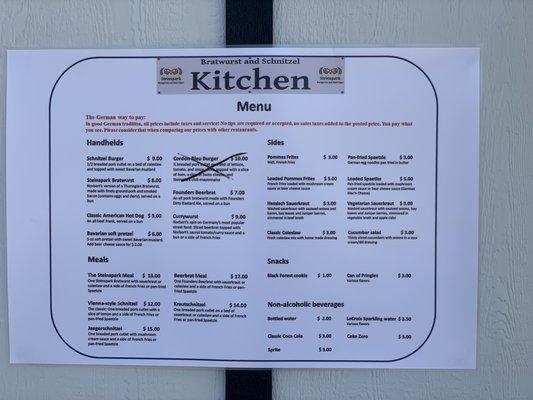 Kitchen menu