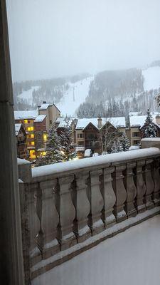 View from our balcony on a snowy morning