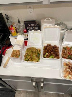 Shrimp fried rice Singapore noodles Sesame chicken