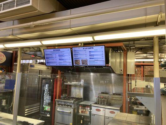 Kitchen area and menu screens