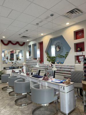 Our new update manicure and nail salon stations.