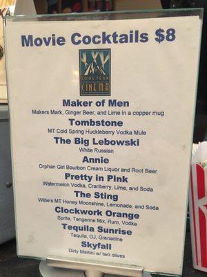 Signature cocktails menu