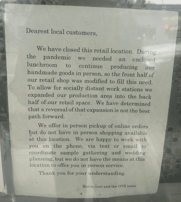 Sign on the door saying that it's permanently closed to the general public. "We have closed this retail location."