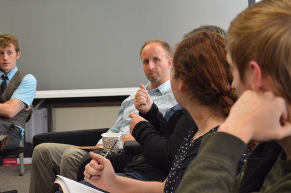 A round table where students work with our Job Placement Director on their interviewing skills!