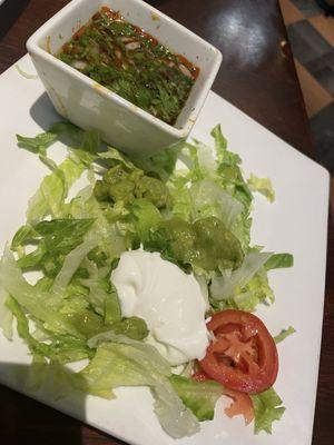 Side guac salad and Birria dip