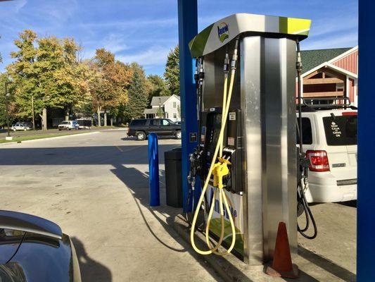 Regular gasoline, 88 octane E15, E30, and E85. View from the side of the pump.