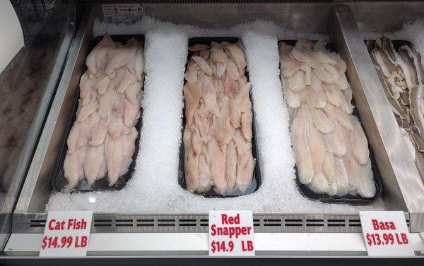 Fish fillets on display