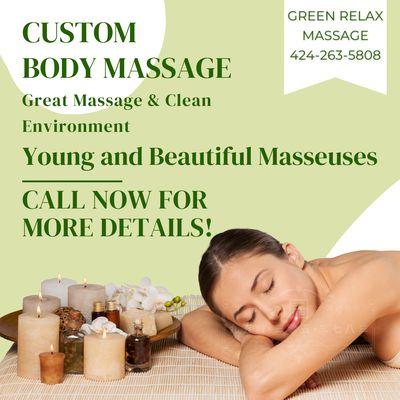 Green Relax Massage
 1540 Pacific Coast Hwy, Harbor City, CA 90710
 Call us at 424-263-5808