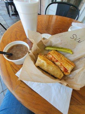 Sundried tomatoes chicken bacon panini and a cup of French onion soup