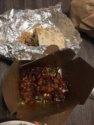 Bulgogi (Ribeye) Burrito, crispy fried chicken