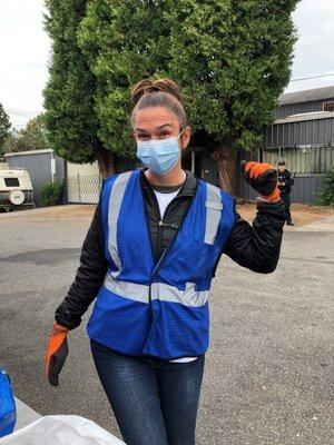 Claire Paris puts some muscle into the SOLVE high-impact clean up event.