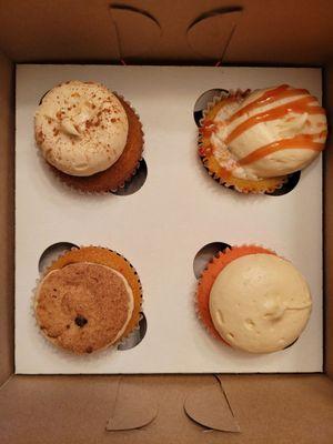 Left, clockwise ; tres leches, strawberry shortcake, strawberry, and churro