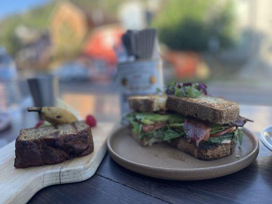 Paleo Banana bread and BLTA sandwich