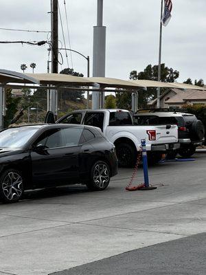 The bay where they're washing the cars