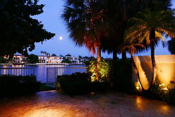 Backyard of townhouse at Golden beach.  Outdoor lighting;Up-lighting.