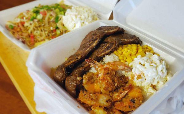 Northshore Garlic Shrimp + Kalbi and Fried Noodles